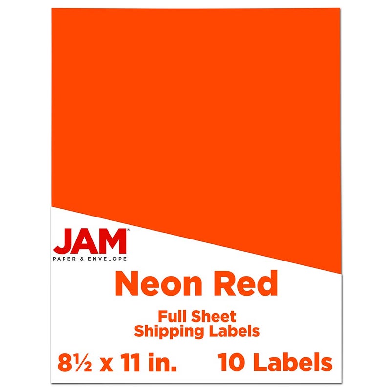 JAM PAPER Full Sheet Shipping Labels - Printable Sticker Paper - 8 1/2 x 11 - Neon Deep Red/Orange - 10 Full Pages/Pack - Image 1